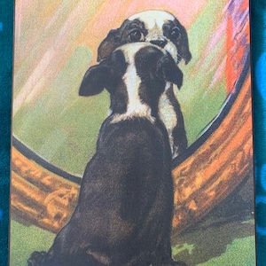 Vintage Boston Terrier Looking In Mirror Print Decoupaged on Wood image 1