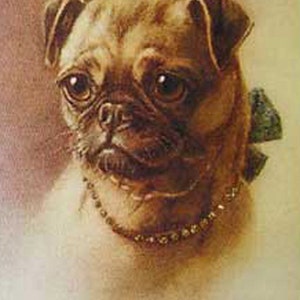Antique Sepia Pug Photo Decoupaged on Wood
