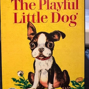 Vintage Playful Little Dog Boston Terrier Print Yellow Decoupaged On Wood image 4