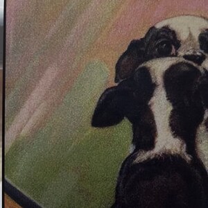 Vintage Boston Terrier Looking In Mirror Print Decoupaged on Wood image 3