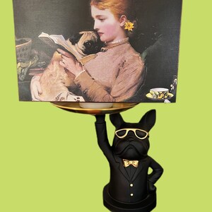Vintage Woman Reading a book with Pug Print Decoupaged on Wood image 7