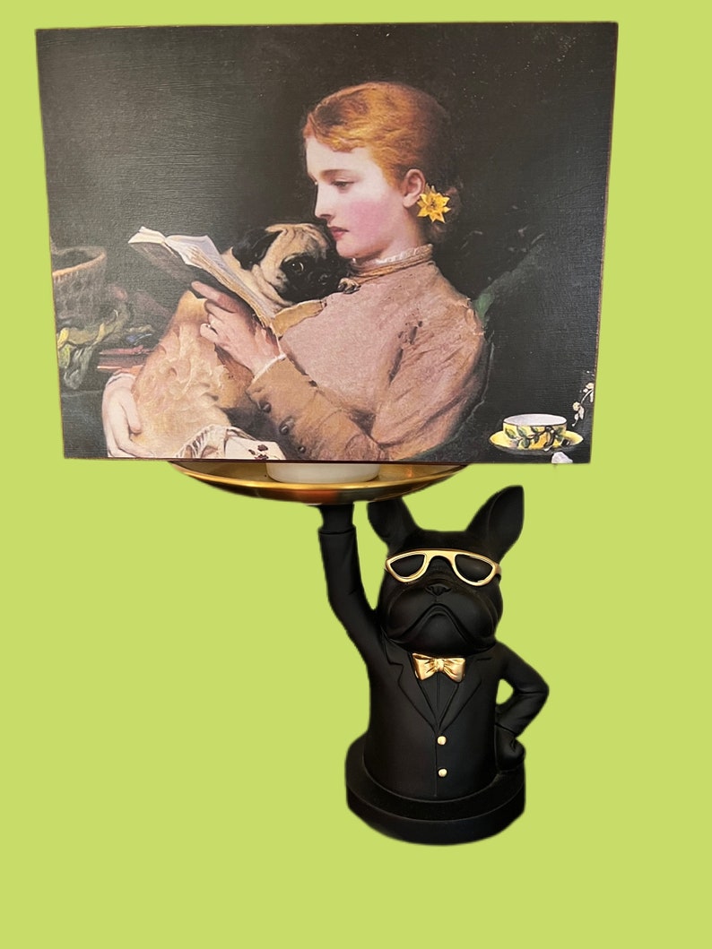Vintage Woman Reading a book with Pug Print Decoupaged on Wood image 7