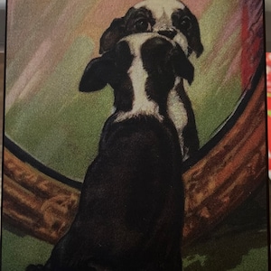 Vintage Boston Terrier Looking In Mirror Print Decoupaged on Wood image 2