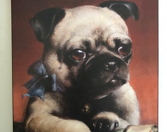 Vintage Pug Print  Decoupaged on Wood