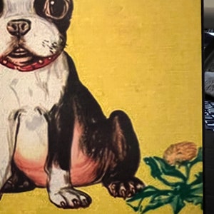 Vintage Playful Little Dog Boston Terrier Print Yellow Decoupaged On Wood image 7