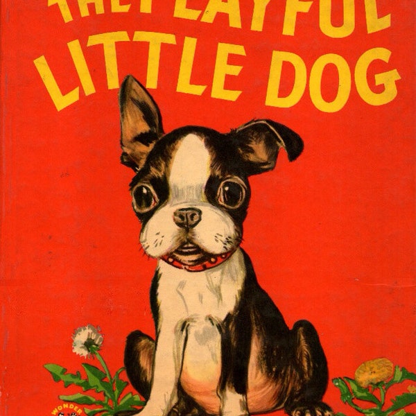 The Playful Little Dog Boston Terrier Vintage Art Decoupaged On Wood