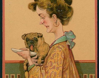 Pug with Lady Decoupaged on Wood