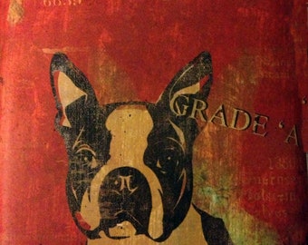 Vintage Boston Terrier Dog Biscuits Grade A  Print Decoupaged on Wood