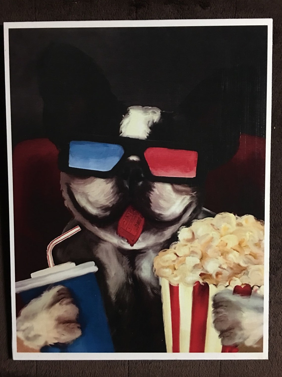 Boston Terrier at the Movies Print Decoupaged on Wood Etsy