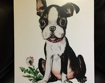 Le petit chien espiègle Boston Terrier vintage Art découpé sur bois