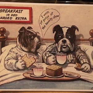 English Bulldog Vintage Cartoon Decoupaged on Wood