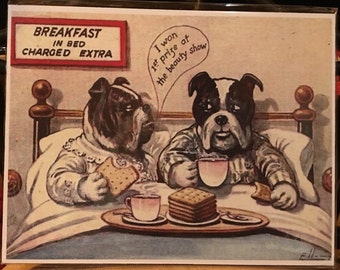 English Bulldog Vintage Cartoon Decoupaged on Wood