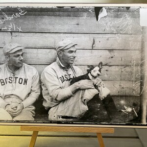 Vintage Boston Terriers and Boston Red Sox Print Decoupaged On Wood image 2