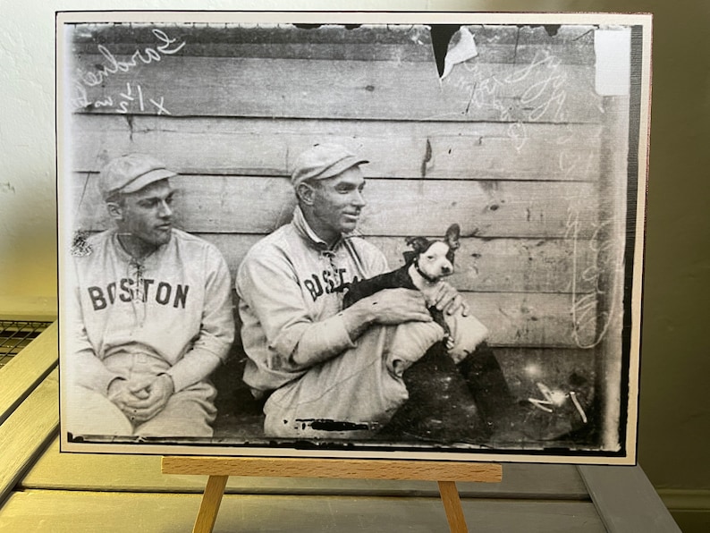 Vintage Boston Terriers and Boston Red Sox Print Decoupaged On Wood image 2