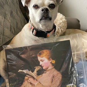 Vintage Woman Reading a book with Pug Print Decoupaged on Wood image 6