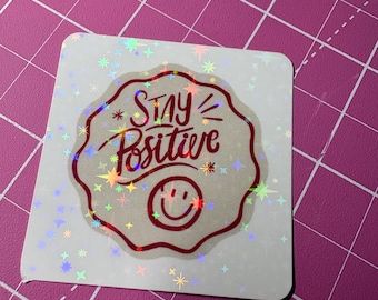 Smiley Face Sticker, Stay Positive Vinyl Decal for Laptop Water Bottle Journal
