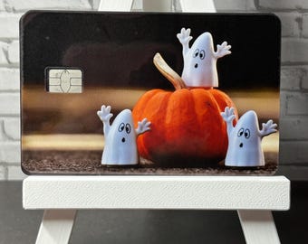 Halloween Ghost Pumpkin Card Skin, Waterproof Vinyl Debit Sticker
