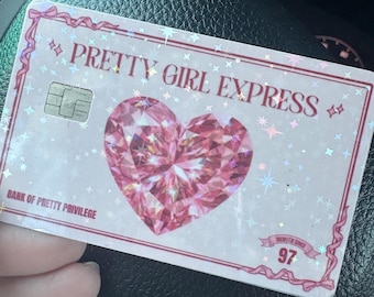 Pretty Girl Express Credit Card Skin, Pink Holographic Debit Sticker, Coquette Card Decal