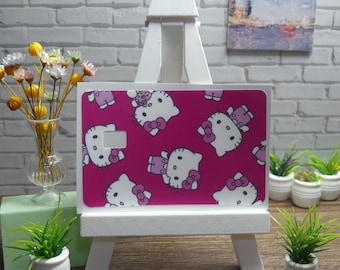 Kawaii Cat Credit Card Decal | Pink Kitty Cartoon Skin (Standard Fit)