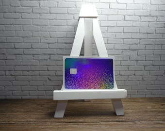 Calcomanía para tarjeta de crédito / Vinilo impermeable con diseño de purpurina / Arcoíris morado