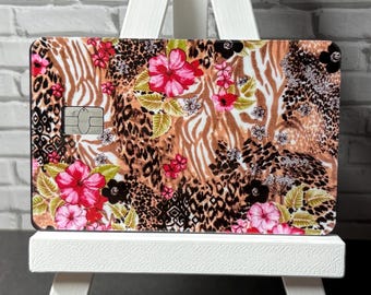 Boho Floral Leopard Print Card Skin, Waterproof Vinyl Debit Sticker (Gift)