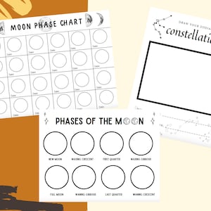 Moon Phase Zodiac Nature Journal Pages, Moon Phase Chart, Moon Phase Oreo Activity, Zodiac Constellation Activity, Digital Download