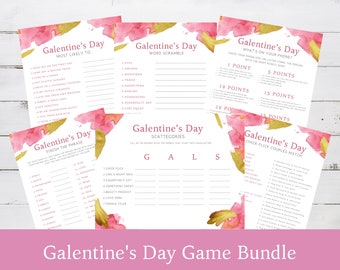 Paquete de juego de fiesta de día de Galentine, imprimible, noche de niña o despedida de soltera juegos de descarga digital
