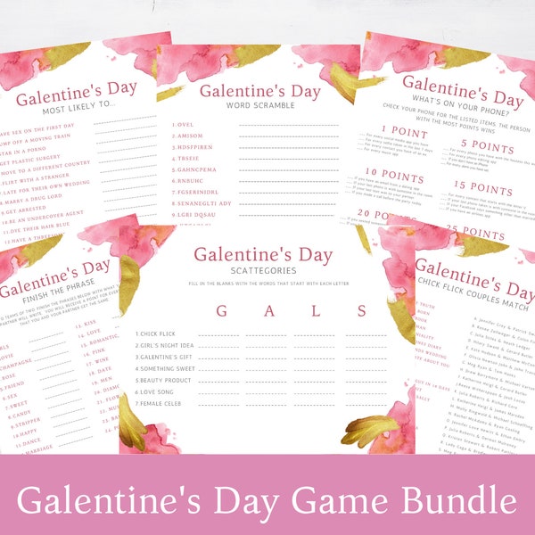 Galentine's Day Party Game Bundle, Printable, Girl's Night or Bachelorette Party Digital Download Games