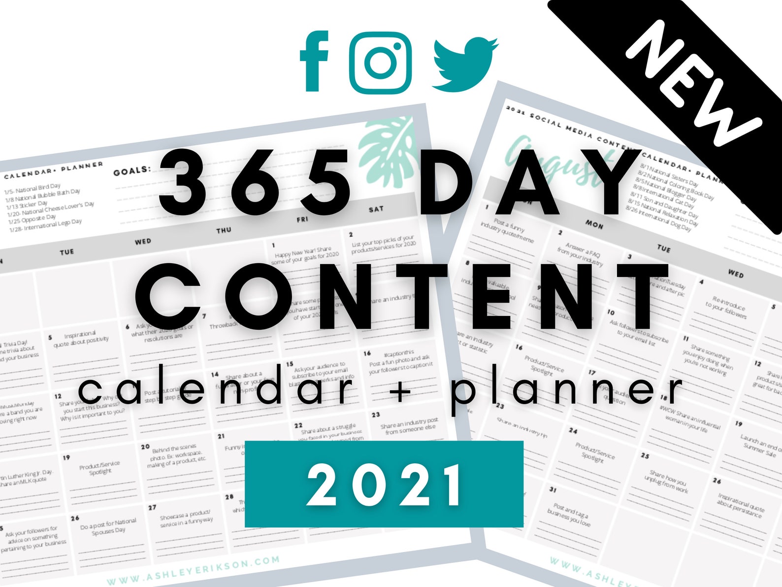 365 Social Media Content Calendar and Planner 2021 Instant Etsy