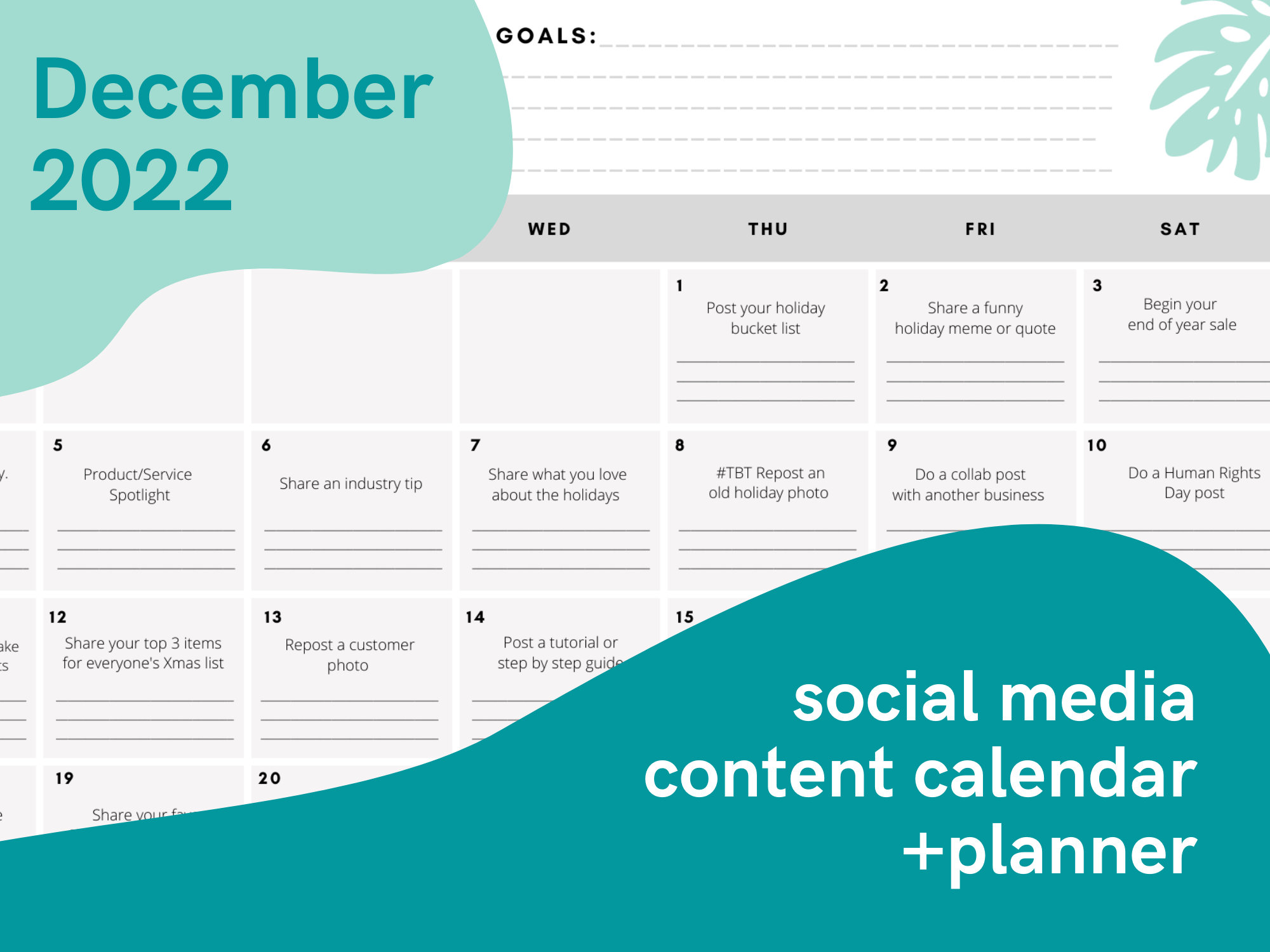 December 2022 Social Media Content Calendar and Planner - Etsy