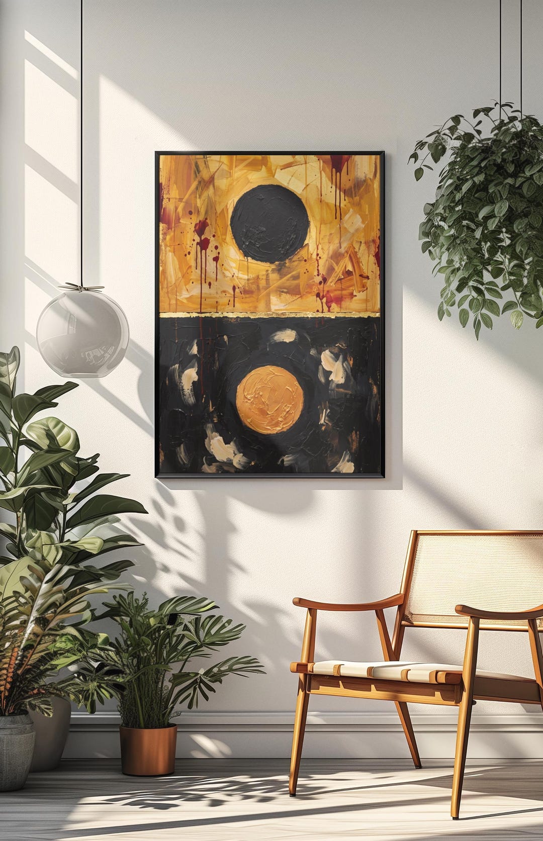 Gold and Black Abstract Wall Art, Sun Rising Moon Falling Print Art ...