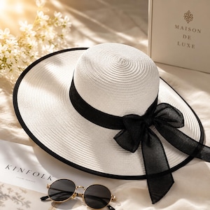 Foldable Wide Brim Straw Sun Hat with Black Bow – Packable Beach Travel Hat