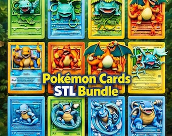 25 Pokémon Cards STL Bundle | 3D Print Card Models | Anime Creature STL Pack | Collectible Trading Card Style STL Files | Instant Download