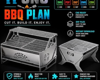 11 CNC BBQ Grill and Fire Pit Plans Bundle (svg, pdf, dxf, dwg, cdr)