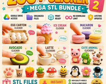 200+ Clicker STL Bundle Part 1 |  Fidget Clickers STL Files | Animal Food Toy Clicker