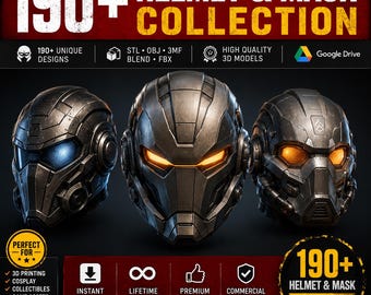 190+ Helmet & Mask Collection STL Bundle | Sci-Fi 3D Helmet Models | Cosplay Mask Pack | STL Files