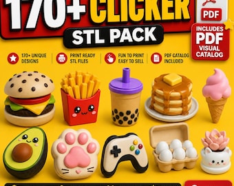 170+ Clicker STL Pack | Food, Animal, Kawaii Fidget Toy 3D Print Files (Digital Download)