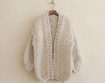 Handmade Oversize Woman Sweater, Chunky Slouchy Wool Cardigan, Cozy Winter Outerwear, Unique Knitwear