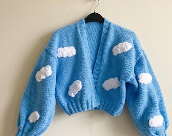 Handmade Wool Cloud Knit Cardigan, Oversized Chunky Sweater, Soft Cozy Apparel, Unique Knitwear