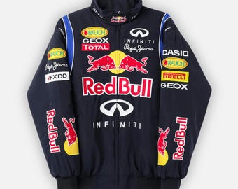 Vintage Red Bull Racing Jacke Y2K Motorsport Bomber Leichter Mantel aus Baumwolle