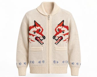 Project Hail Mary Wolf Cardigan, Ryland Grace Wolf Sweater, Mary Maxim Chunky Knit Zip Up Fox Cardigan