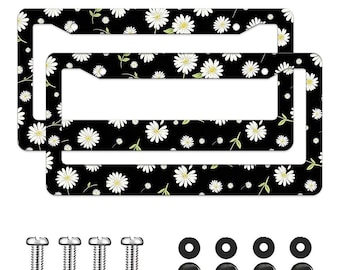 Floral Daisy Nummernschild-Rahmen | Niedliches Autozubehör für Frauen | Aluminium Nummernschildhalter | Boho Auto Dekor | Auto-Geschenke für sie
