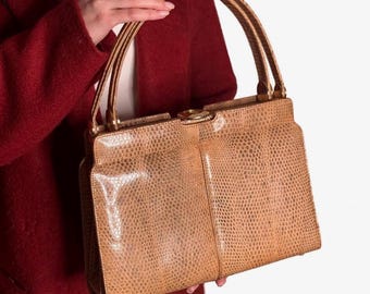 Borsa a mano vintage in pelle stile lucertola con portamonete