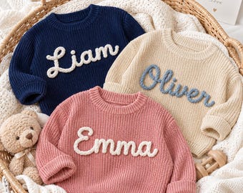 Personalized Baby Name Sweater, Custom Embroidered Knit Sweater, Newborn Jumper, Baby Boy Girl Gift, Baby Shower Gift, First Christmas Gift