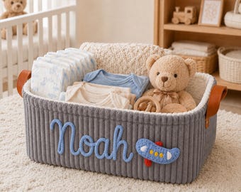 Cesto personalizado para bebê, organizador de fraldas com nome personalizado, caixa organizadora para berçário, cesto organizador de brinquedos, presente para chá de bebê e lembrança para recém-nascido.
