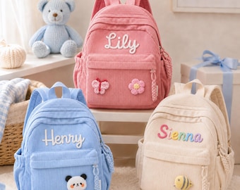 Mochila infantil personalizada, bolso para niños pequeños con nombre personalizado, mochila de pana para guardería o preescolar, mochila escolar para jardín de infancia, regalo de regreso a clases