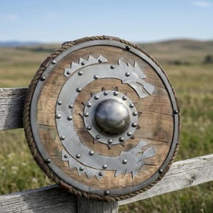 Medieval Viking Round Shield – Wooden Warrior Shield with Iron Boss, Cosplay Prop Home Decore