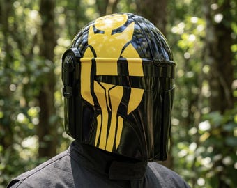 Handmade Black & Yellow Mandalorian-Inspired Cosplay Helmet