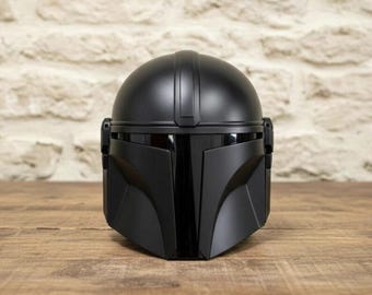 Handmade Mini Mandalorian Helmet Replica – Black Metal Star Wars Collectible Helmet
