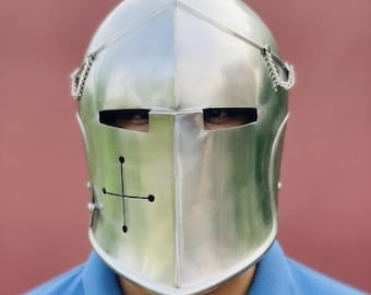 Steel Barbuta Helmet: Medieval Crusader Knight Armor Replica